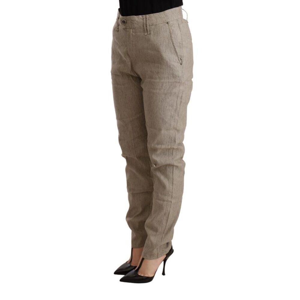 CYCLE Beige Mid Waist Casual Baggy Stretch Women's Trouser